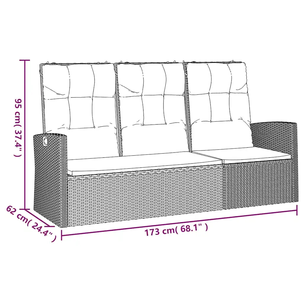 Panchina Giardino | Panca da Giardino Reclinabile con Cuscini 173cm Polyrattan Grigio