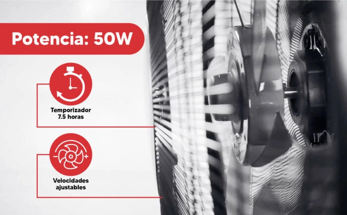 Ventilatore da parete 40 cm con oscillazione, 3 velocità e 5 pale 50W con tiranti comando e inclinazione regolabile - Sogo