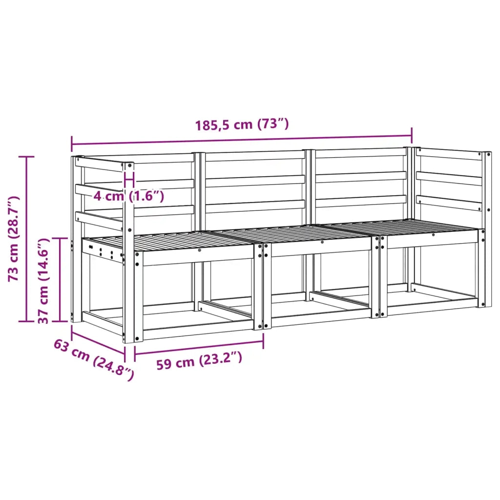 Set di divani da esterno 3 pcs Bianco 185,5 x 63 x 73 cm 3387158