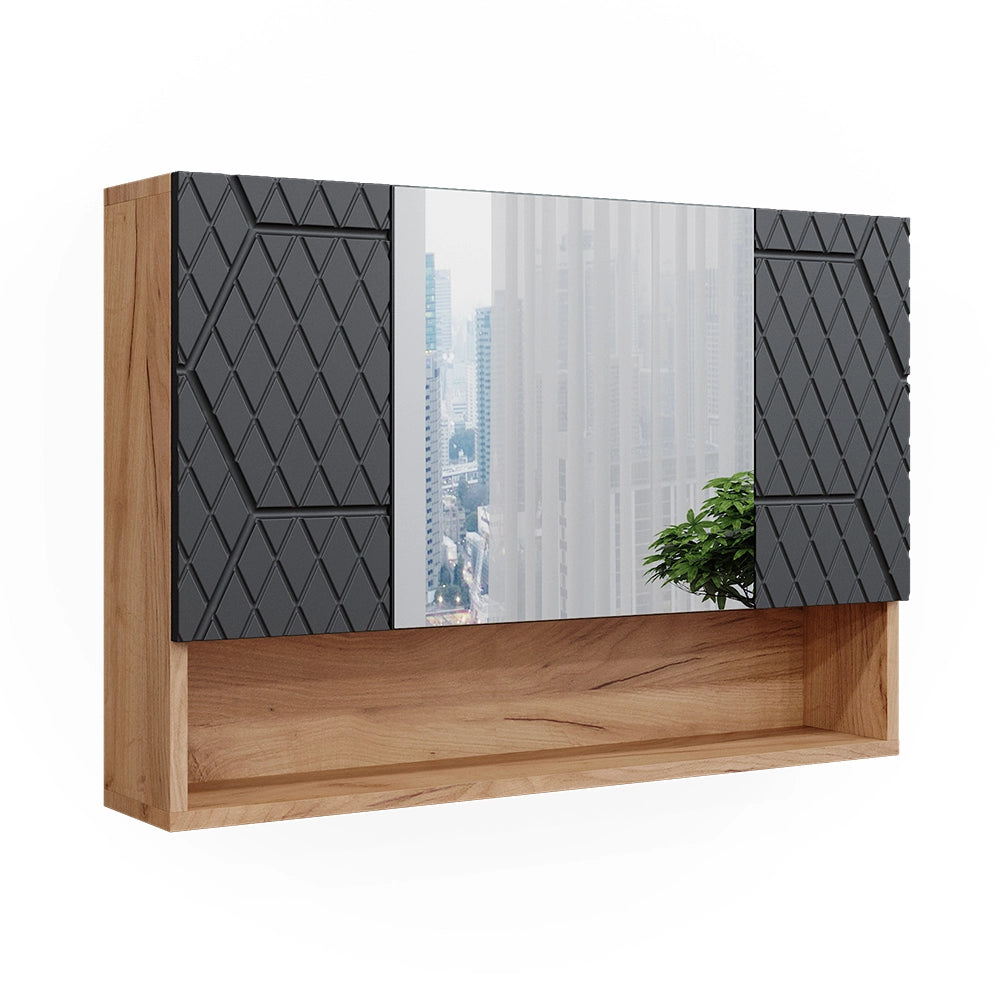 Vicco Specchio contenitore bagno Antracite con struttura a nido d'ape 80.1 x 55 cm