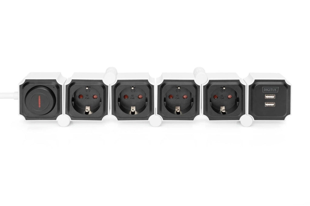 Digitus Presa multipla flessibile da 4 con 2 attacchi USB e interruttori