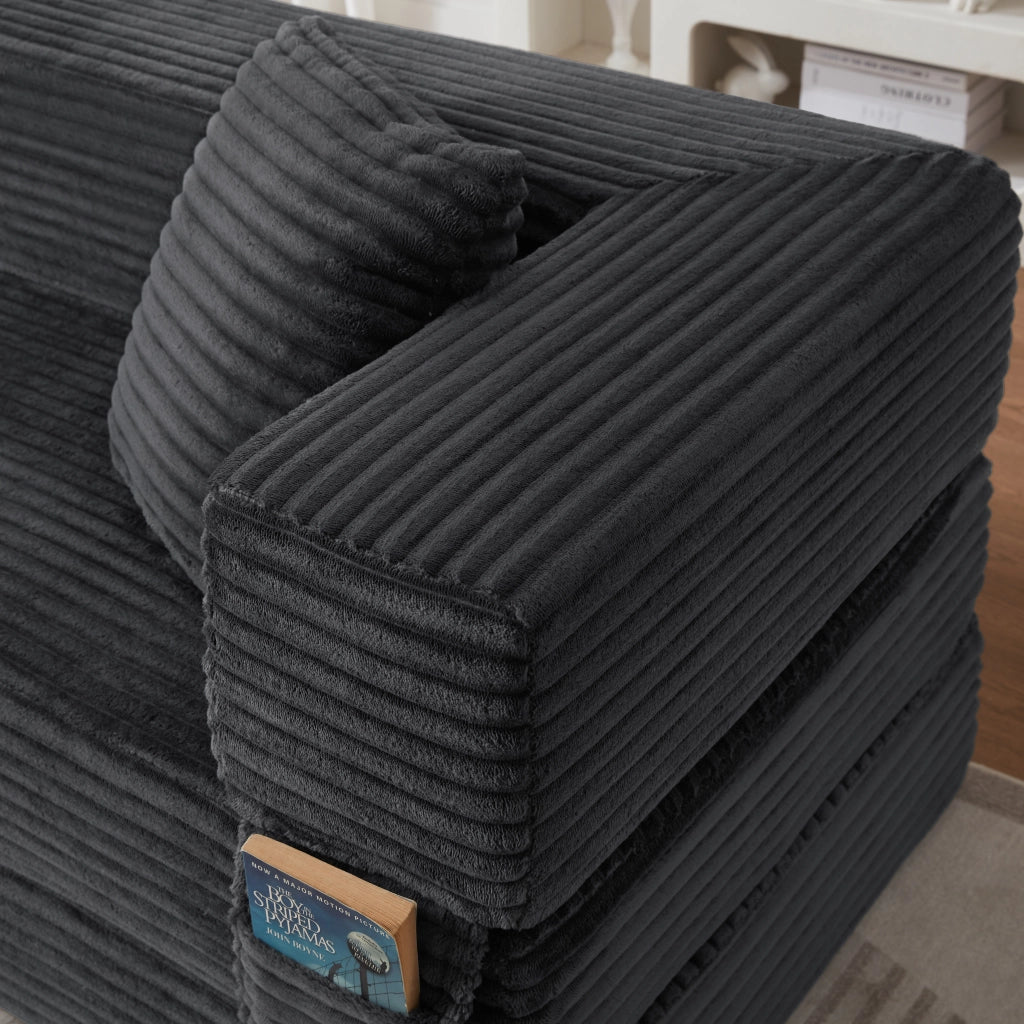 Divano letto in schiuma con Funzione letto e Tessuto a coste, Grigio scuro