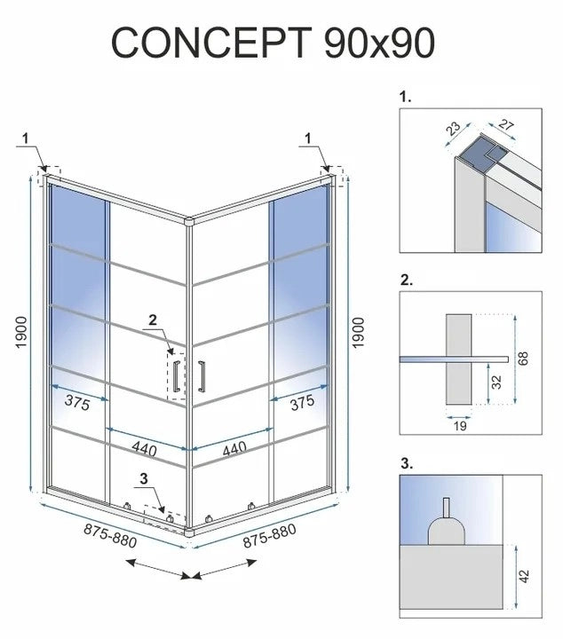 Cabina Doccia Rea Concept Black 90x90 con piatto doccia Savoy black