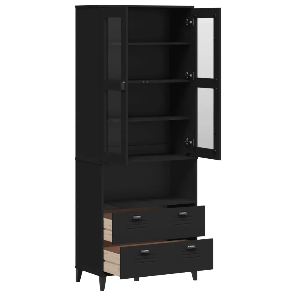 Credenza | Madia | Buffet da pranzo | Armadio da pranzo VIKEN Nera 80x40x200 cm in Legno Massello di Pino