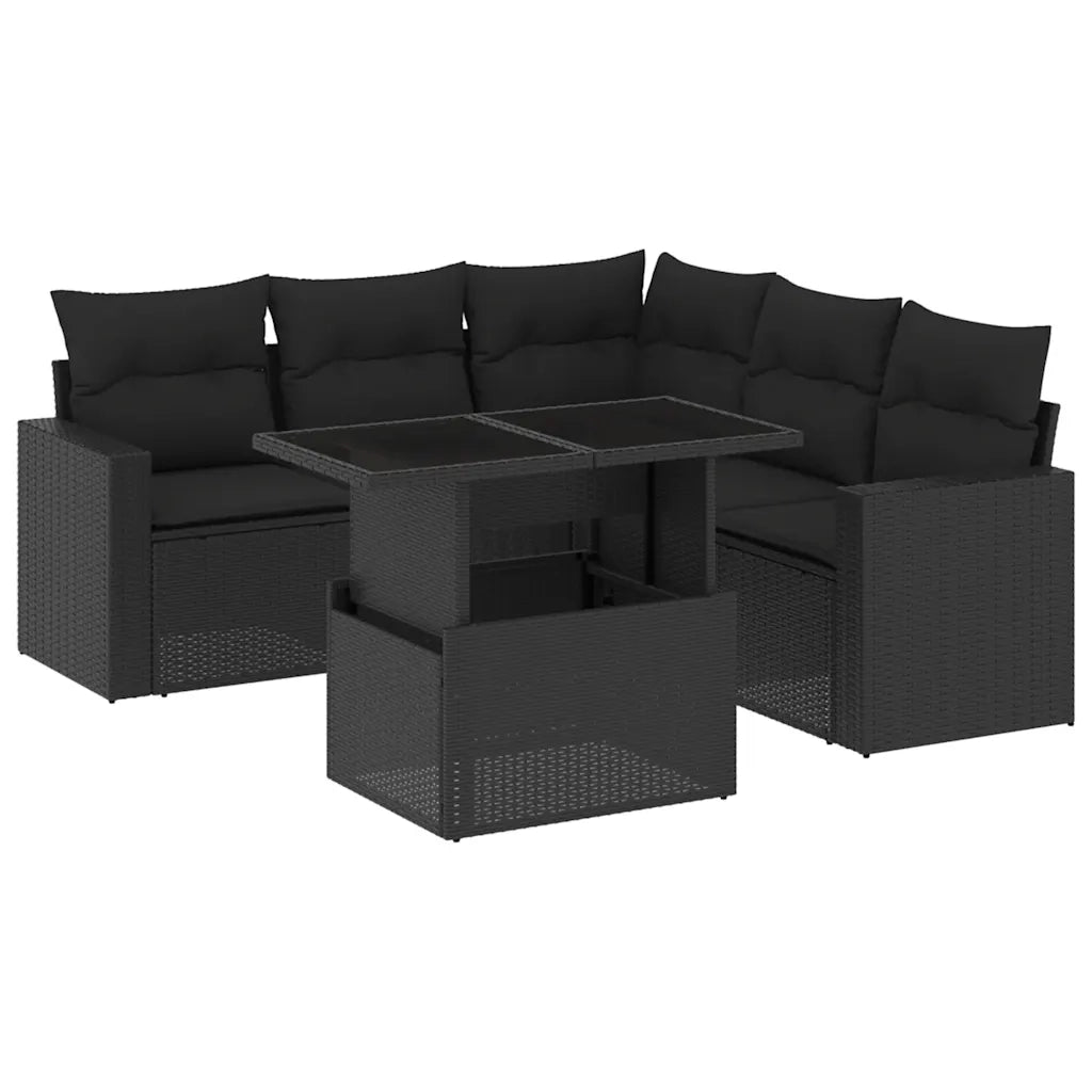 Set Divano da Giardino 6 pz con Cuscini Nero in Polyrattan