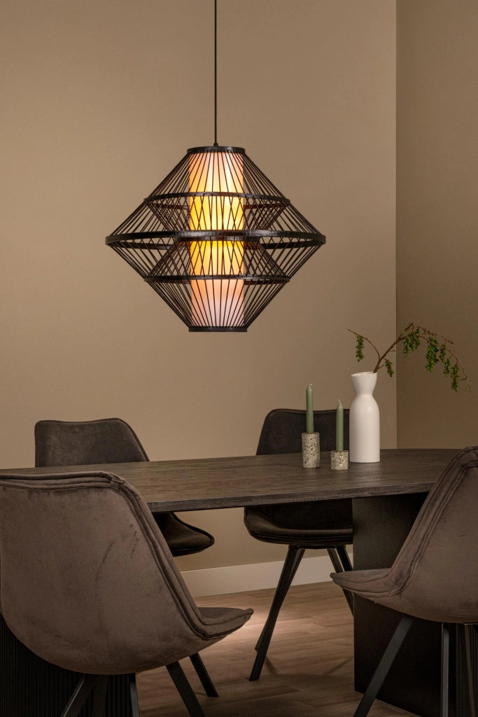 Lampada a sospensione japandi PASQUINO nera legno Ø60