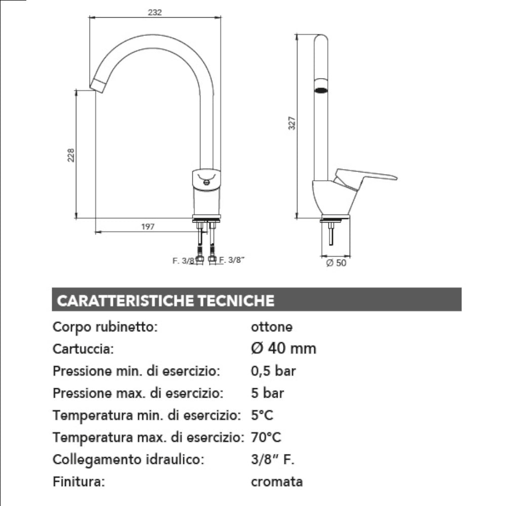 Miscelatore lavello cucina canna ponte girevole rubinetteria