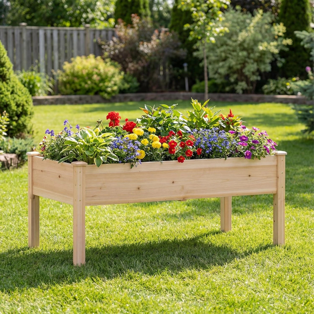 Letto da Giardino Rialzato con Gambe, Fioriera Elevata in Legno di Abete per Verdure, Fiori e Erbe, Aiuola Rialzata da Esterno ed Interno per Balcone, Giardino e Patio (2)
