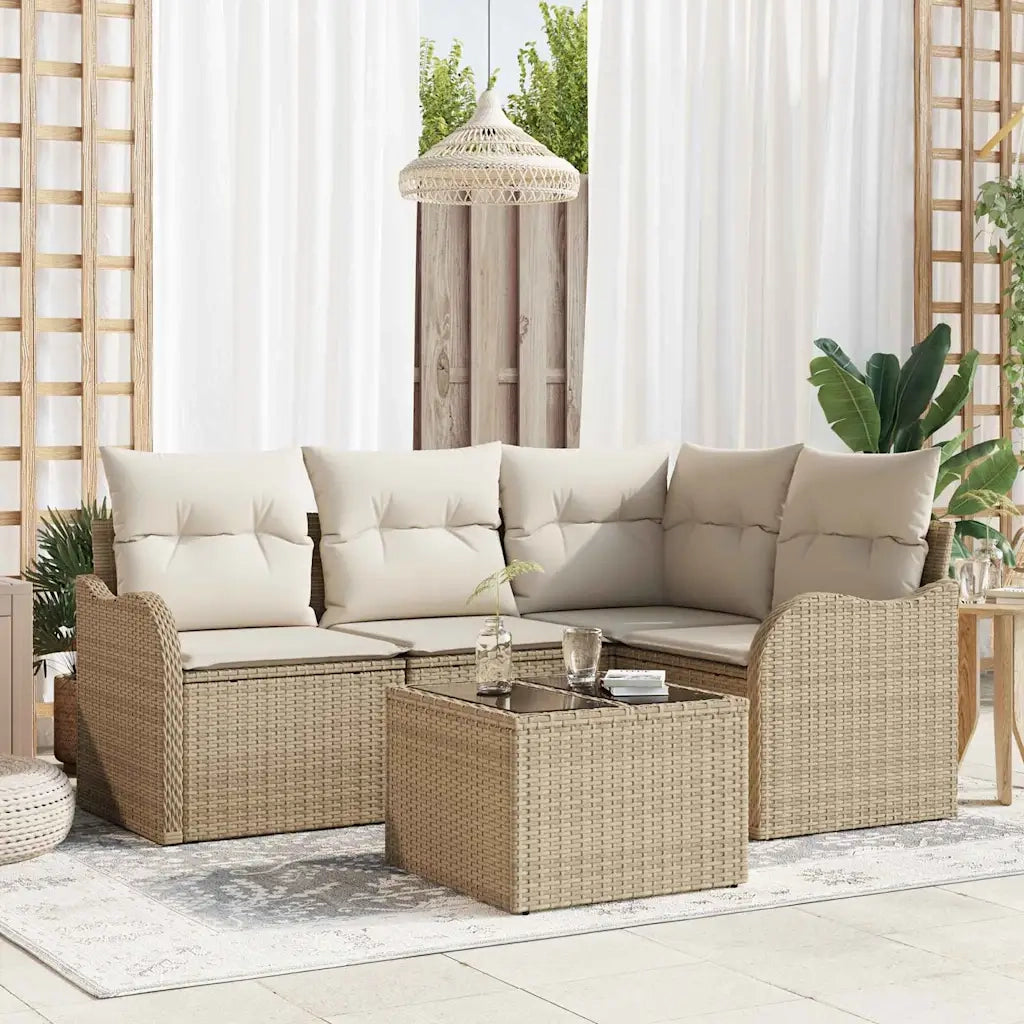 Set Divano da Giardino 5 pcs Beige polyrattan
