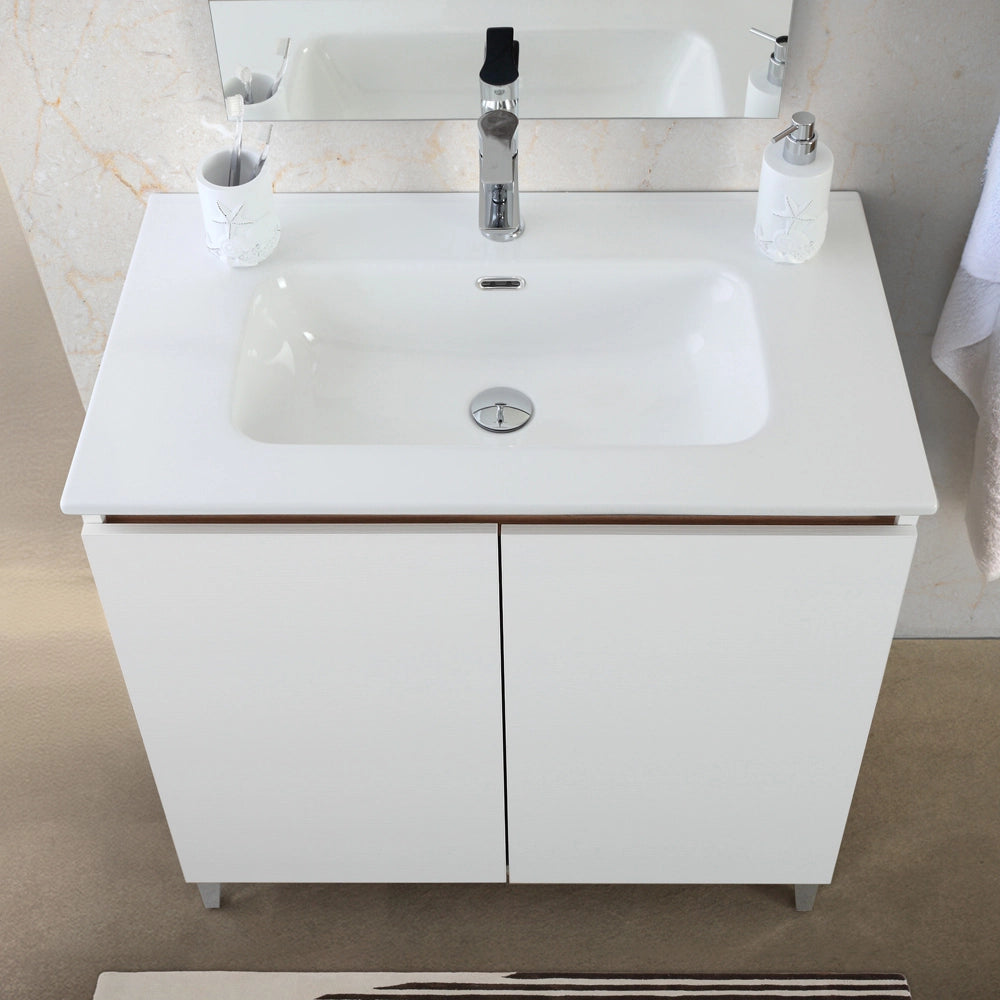 Mobile bagno a terra 80 cm bianco e rovere con 2 ante soft-close Kleo