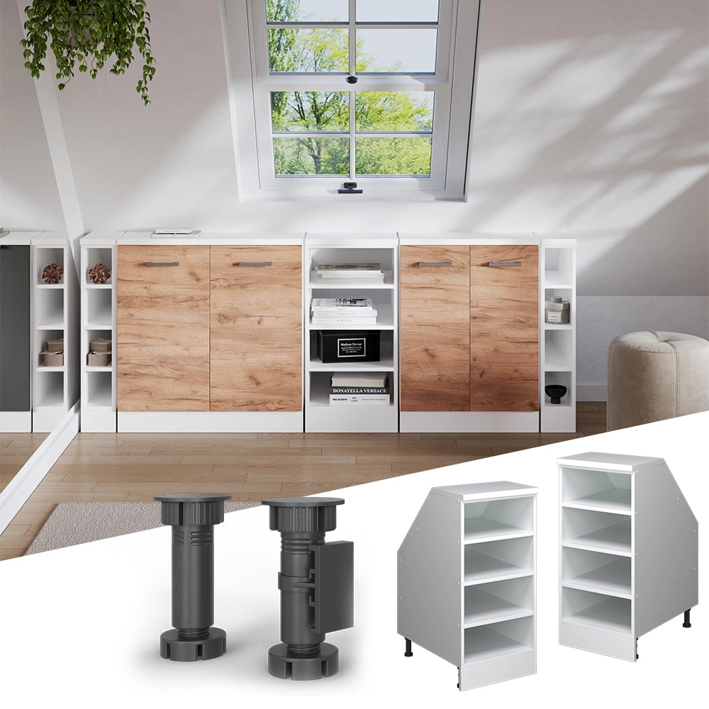 Mobile cucina sottotetto R-Line Bianco/Bianco 40 cm con 4 scomparti, carcassa 60 cm profondità Vicco