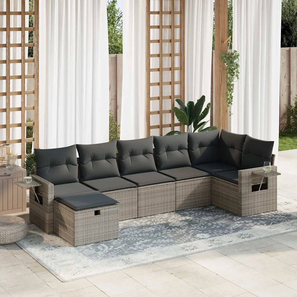 Set Divani da Giardino 7 pz con Cuscini Grigio in Polyrattan 3325506