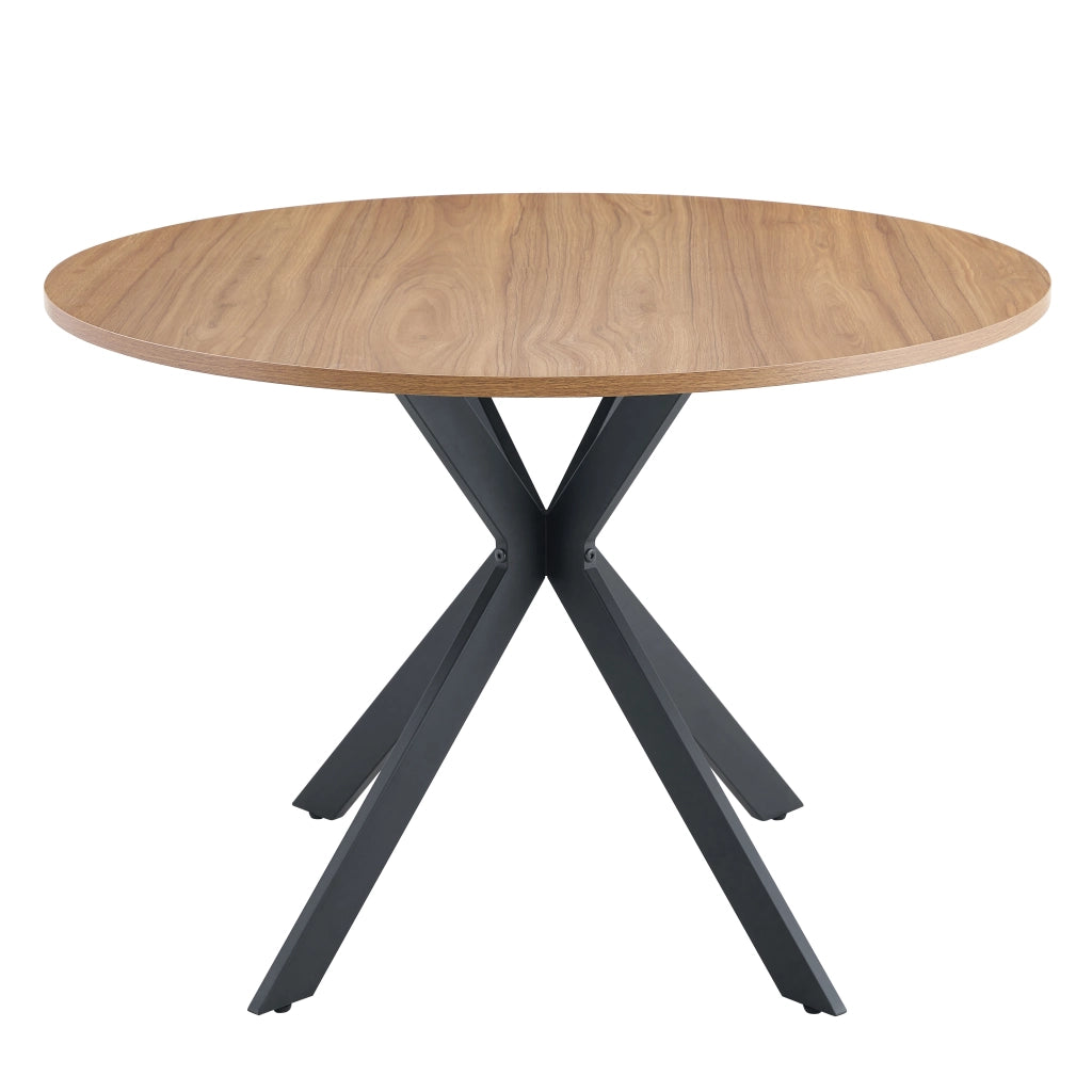 Tavolo da Pranzo Rotondo ¨C Xylo ¨C Noce MDF, Gambe Nere a X, 110 cm