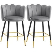 Set da 2 Sgabelli da Bar Vellutati con Poggiapiedi e Base in acciaio, 59x52x90cm, Grigio