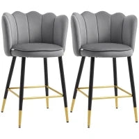 Set da 2 Sgabelli da Bar Vellutati con Poggiapiedi e Base in acciaio, 59x52x90cm, Grigio