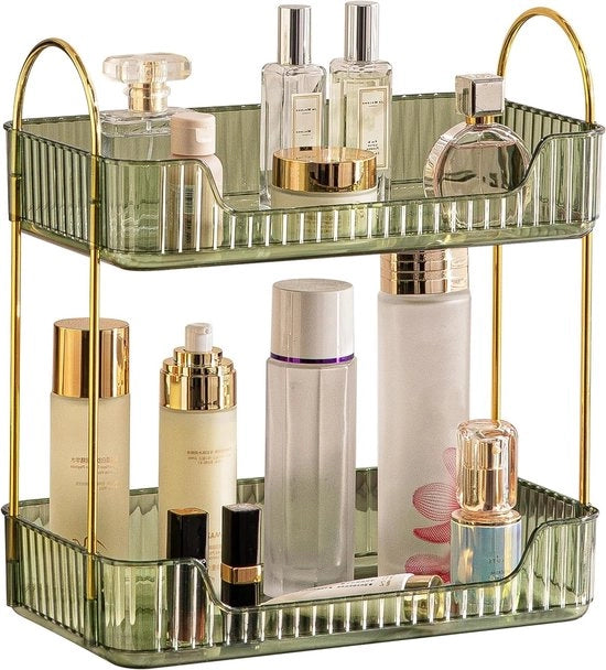 Organizzatore di cosmetici 2 livelli - Organizzatore per la stanza da bagno - Conservatore di profumo verde