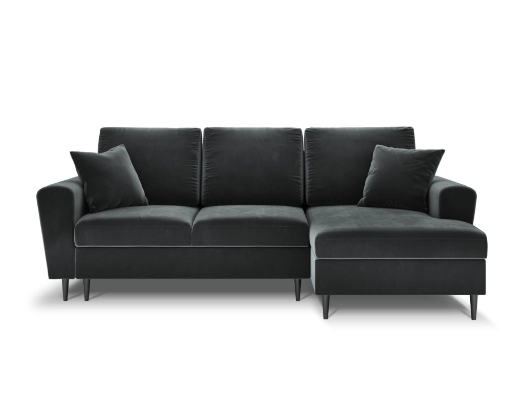 Cosmopolitan Design - Divano convertibile angolare destro con contenitore "Kyoto" 4 posti in velluto grigio scuro 
