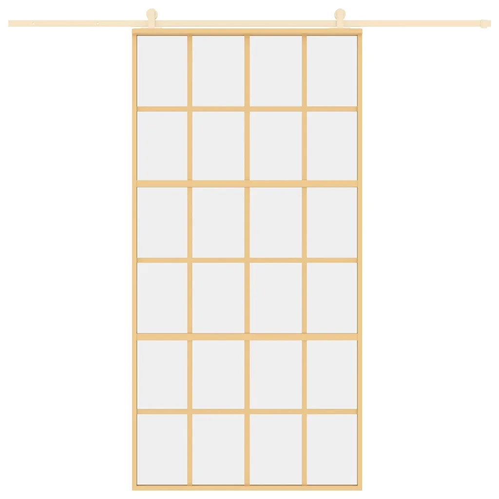 Porta Scorrevole Oro 102,5x205 Vetro Trasparente ESG Alluminio 155174