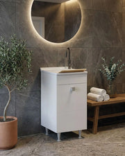 Mobile lavatoio Lina - Con 1 anta e lavatoio - Contenitore salvaspazio per bagno e lavanderia - Bianco - 46 x 89 x 51 cm_