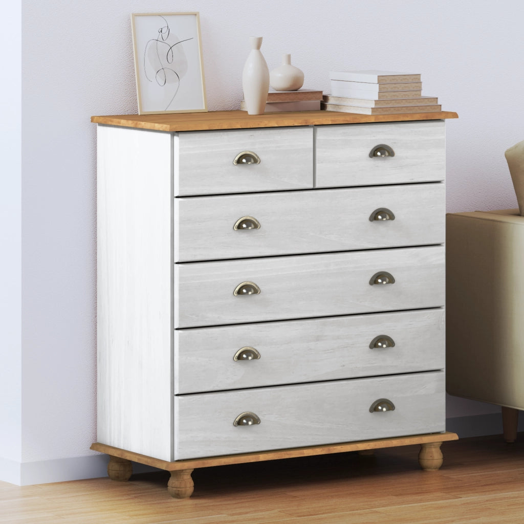 Cassettiera "ASKIM" Bianca 91x40x95,5 cm in Legno Massello di Pino