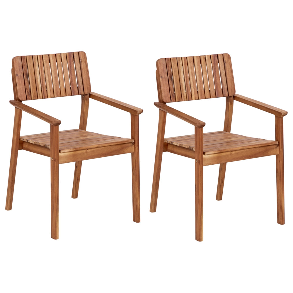 Set di 2 sedie da pranzo da giardino in legno chiaro di acacia per esterni