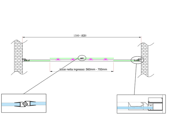 Porta doccia vetro 6 mm con apertura centrale a 4 ante per installazione in nicchia Altezza 190 cm 158-163 REGOLABILE