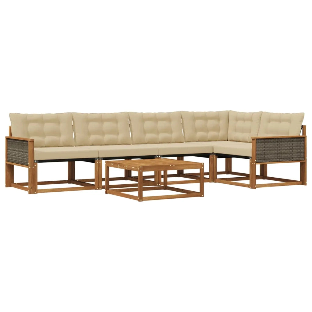 Set di divani da esterno con cuscino 6 pcs Naturale e Beige