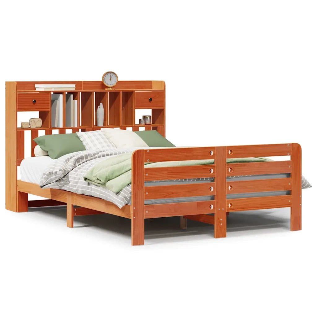 Letto Libreria senza Materasso Marrone Cera 140x190 cm in Pino 3309991