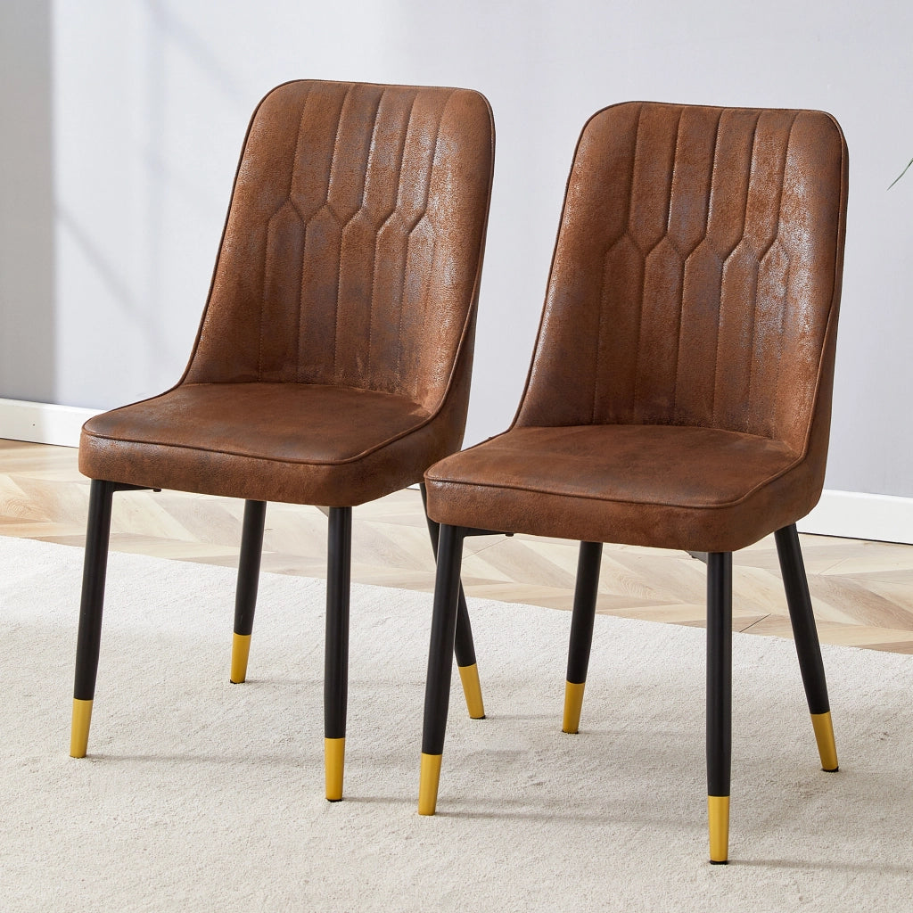 Sedia da Pranzo con Schienale Ergonomico, Gambe in Metallo e Feltrini Antiscivolo, in Tessuto Tecnico, Marrone Nero
