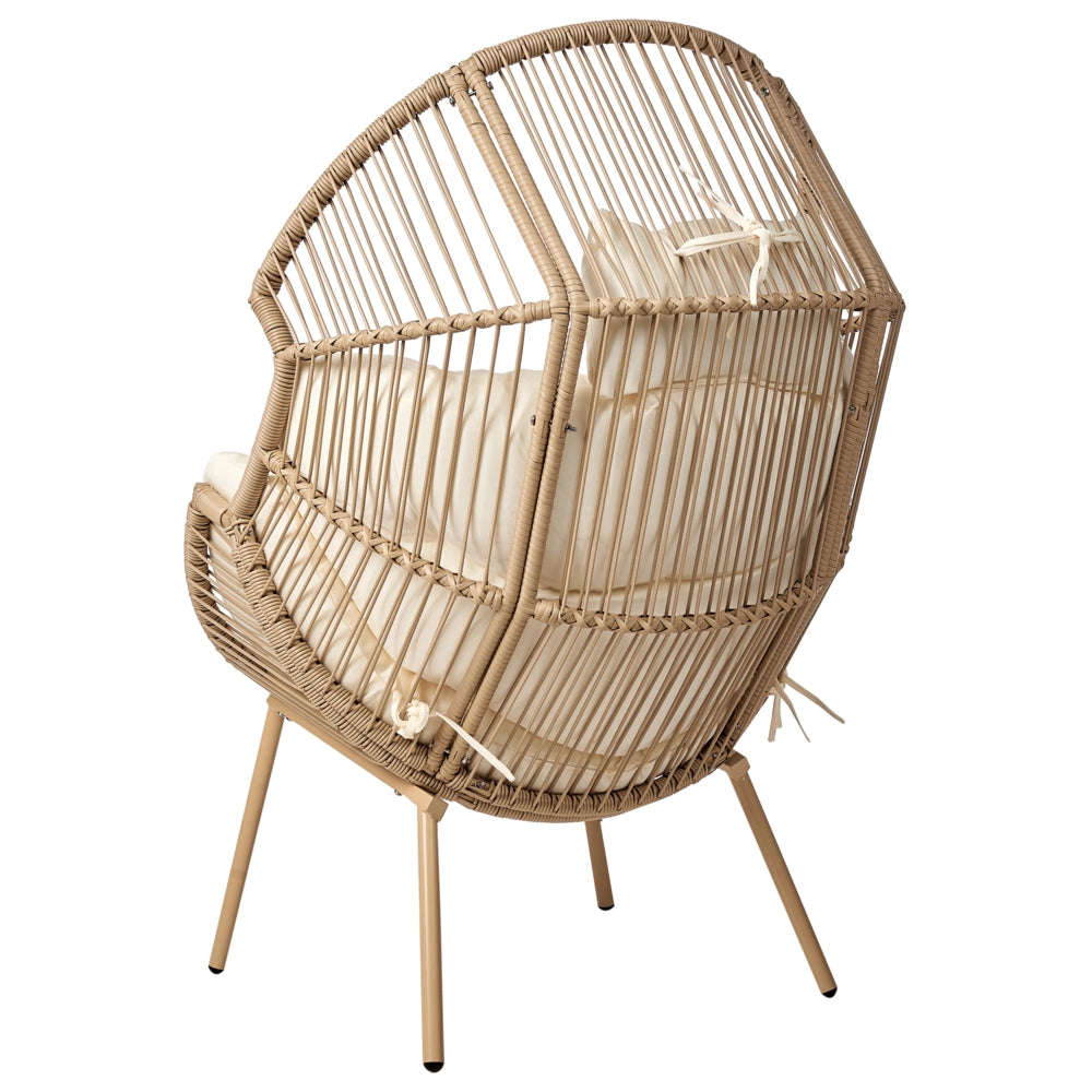 Poltrona da giardino in rattan naturale con poggiapiedi in cotone cuscini per lo schienale del sedile bianco sporco per interni ed esterni