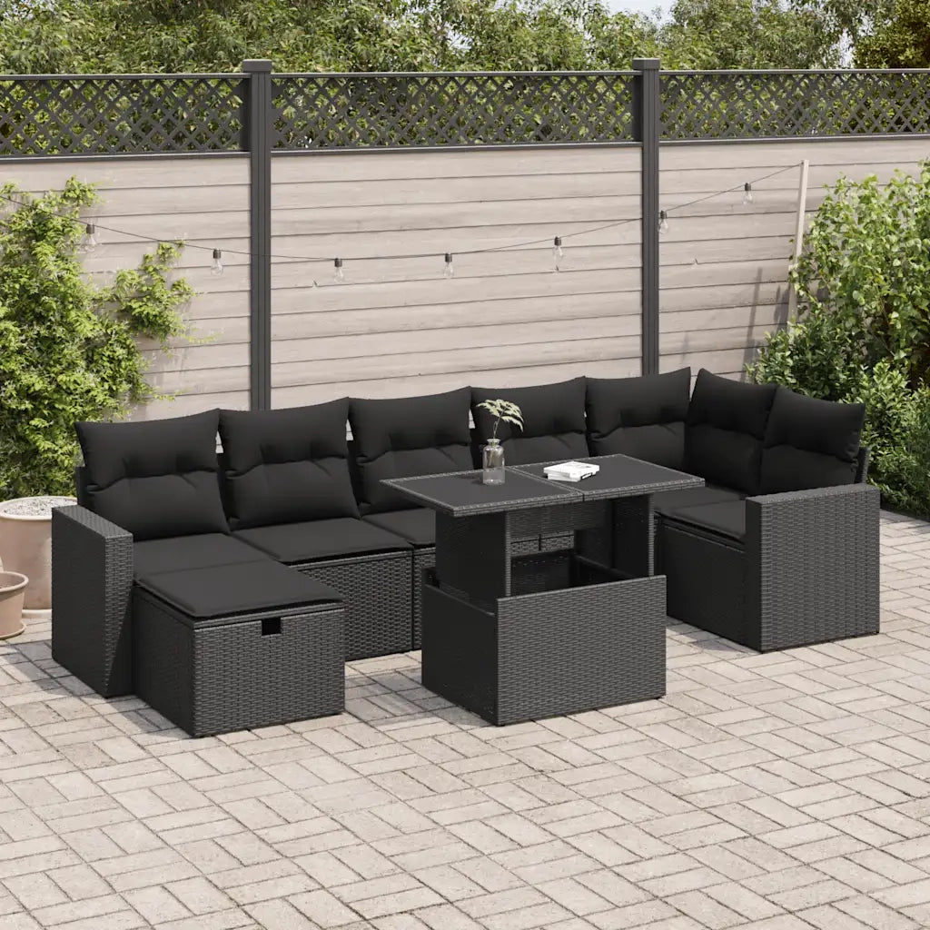 Set Divani da Giardino con Cuscini 8 pz Nero in Polyrattan 3327825