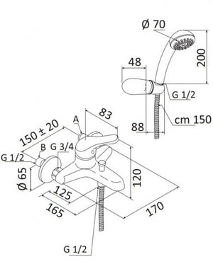 Miscelatore Monocomando per Vasca con accessori - linea Astro 2 - Mariani