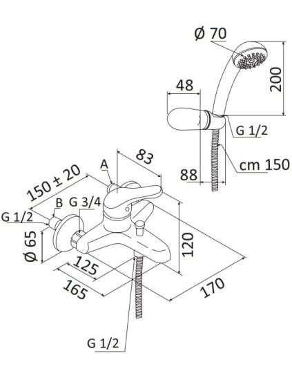 Miscelatore Monocomando per Vasca con accessori - linea Astro 2 - Mariani