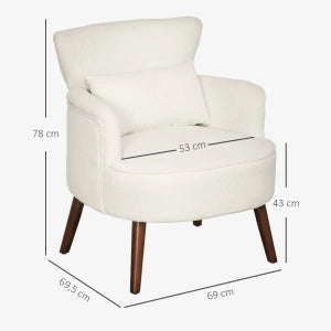 Poltrona imbottita con schienale alto, braccioli curvi e gambe in legno, crema bianco