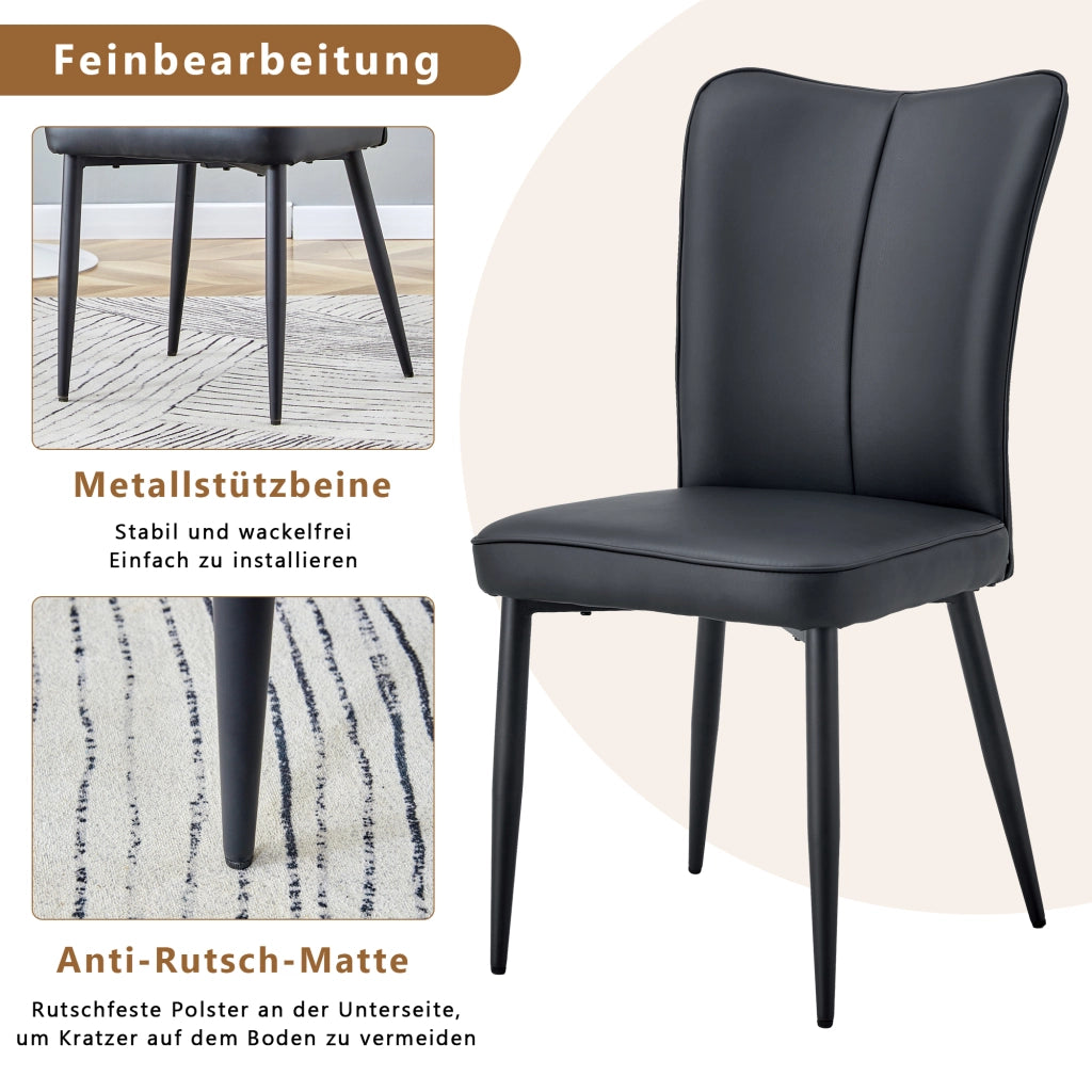 Sedia da Pranzo Set da 2 con Schienale Ergonomico, Piedini Regolabili Antiscivolo, in PU e Metallo Nero