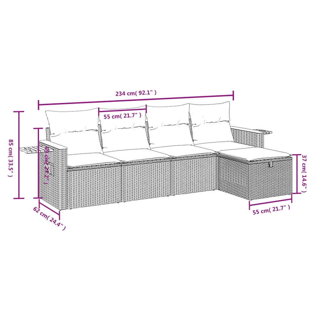Set Divano da Giardino 5 pz con Cuscini Grigio in Polyrattan 3265505