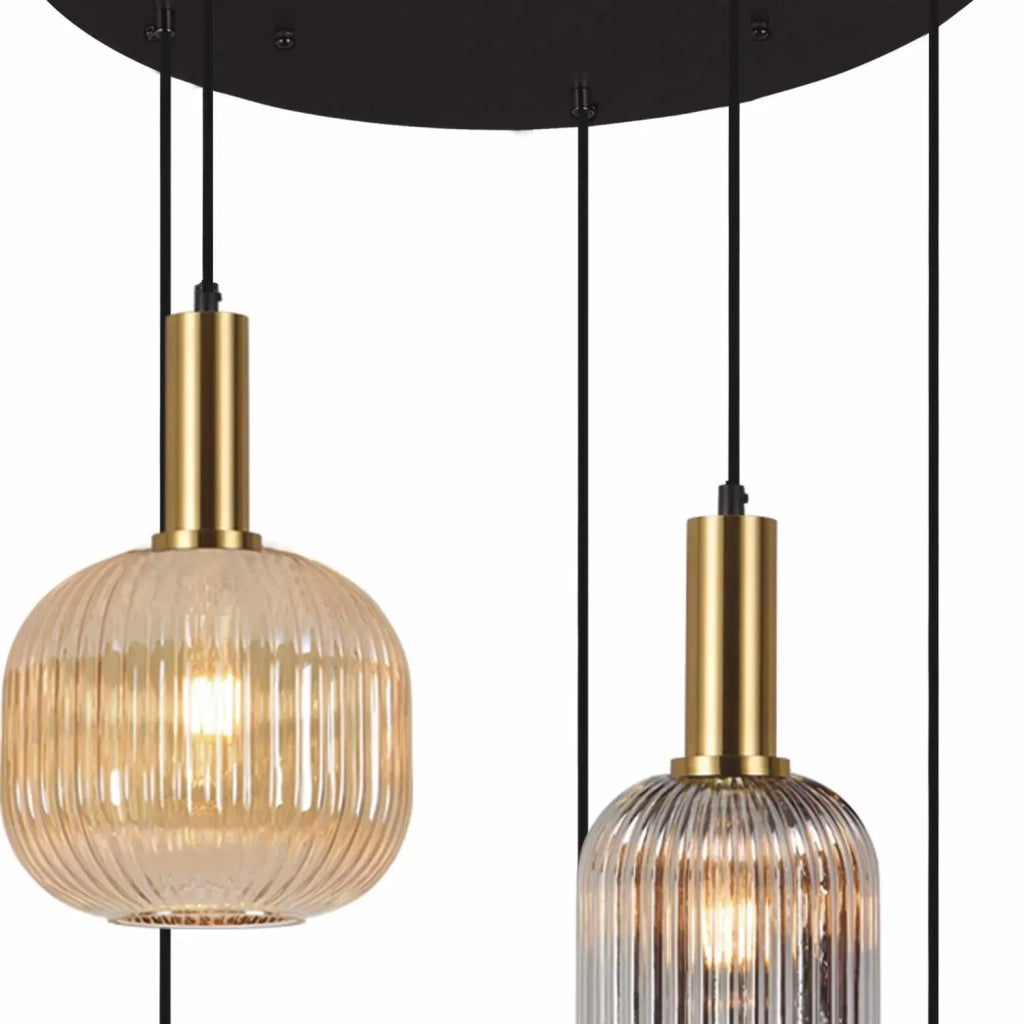 LÚZETE - LAMPADA DA SOFFITTO 5 LUCI COMBINATE PARALUMI AMBRA/FUMÉ Ø70 E27 SHELBY