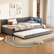 LETTO estraibile 90x200 cm Grigio in lino con USB Type-C e LED