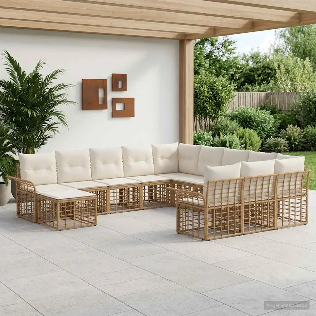 Set Divano da Giardino 12 pcs Naturale e Bianco Crema 3437826