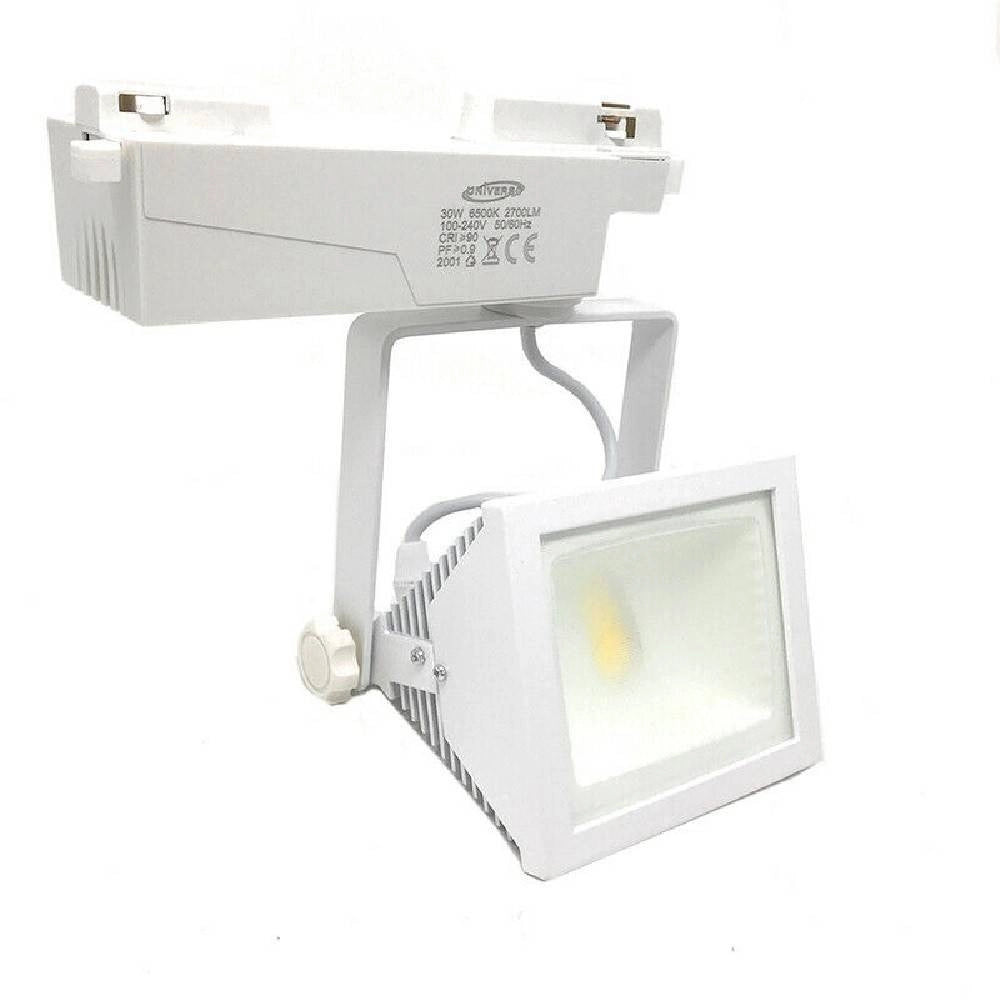 Trade Shop - Faro Proiettore Orientabile 30w Luce 6500k 4000k Faretto Led Cob Binario F30w-6a -