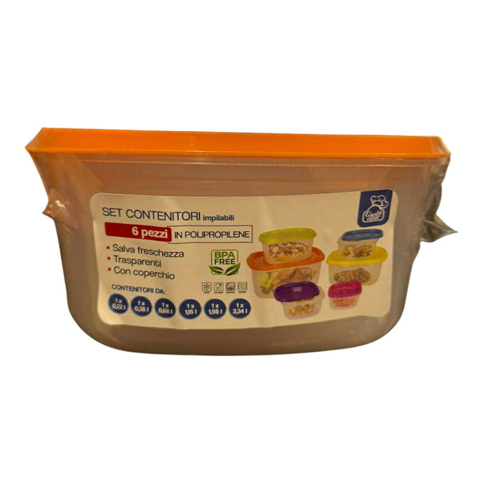 SET 6 CONTENITORI PER ALIMENTI IMPILABILI
