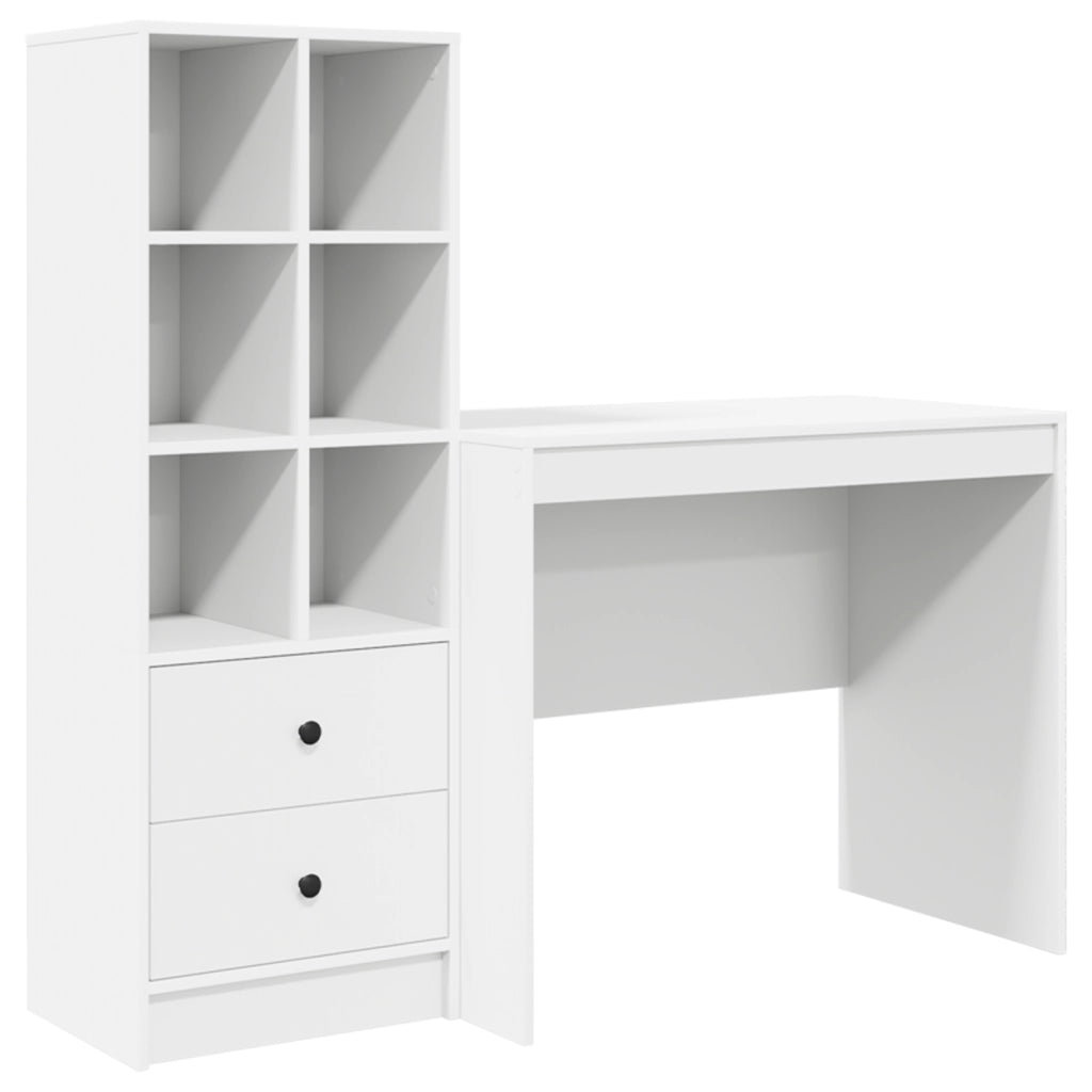 Scrivania con spazio di archiviazione in legno ingegnerizzato bianco