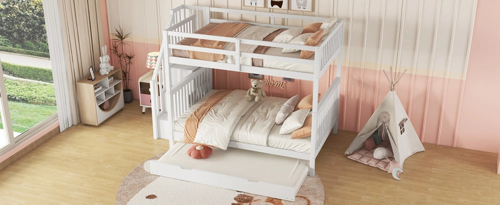 DESMIU Letto a castello 140 × 200 cm 3 posti con letto estraibile, con sponda, senza materasso, bianco