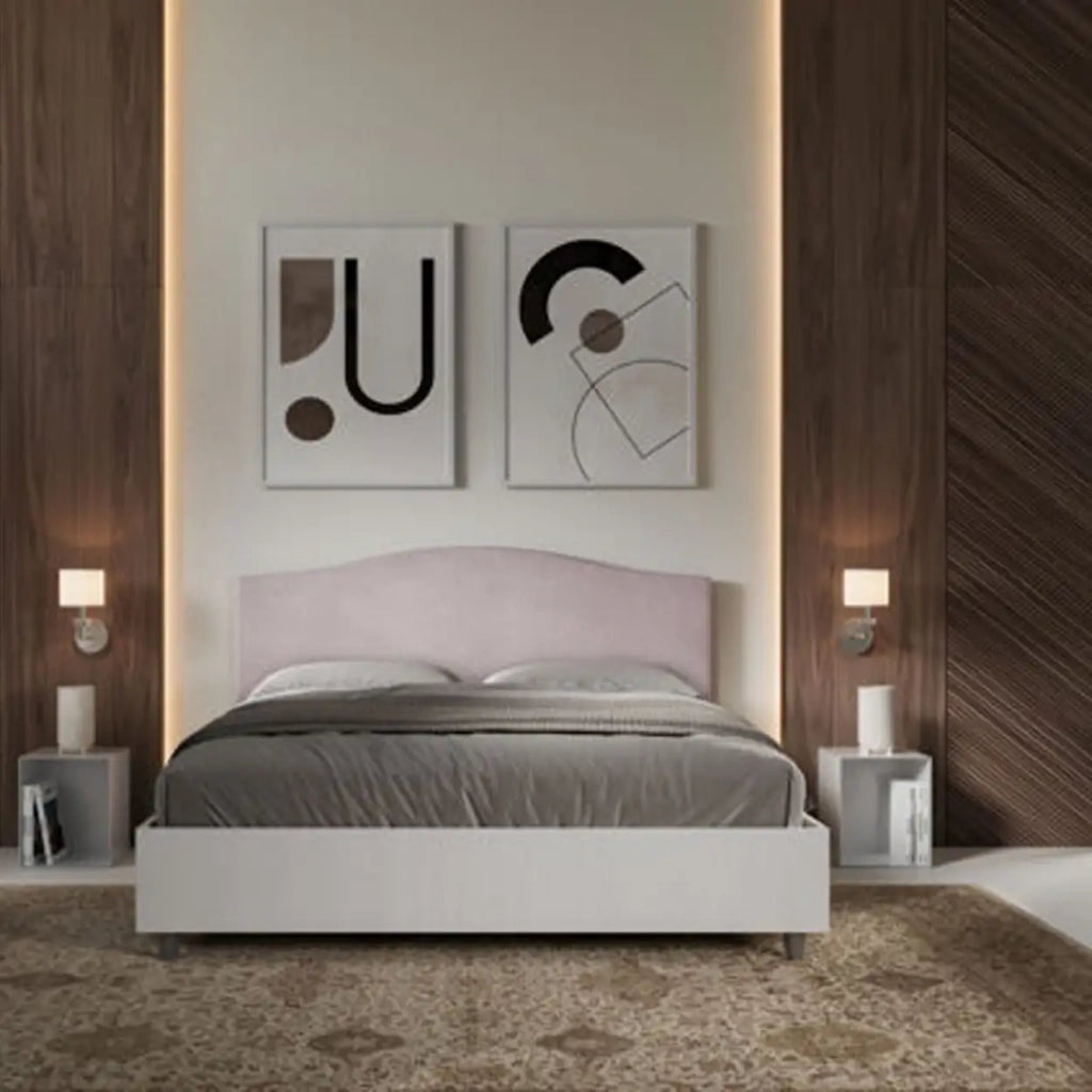 Letto matrimoniale senza rete 160x200 bianco frassino testata microfibra glicine Grace