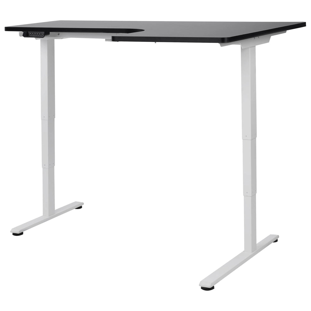 Scrivania elettrica regolabile a forma di L 160 x 59 cm Piano bianco e nero lato destro stile moderno