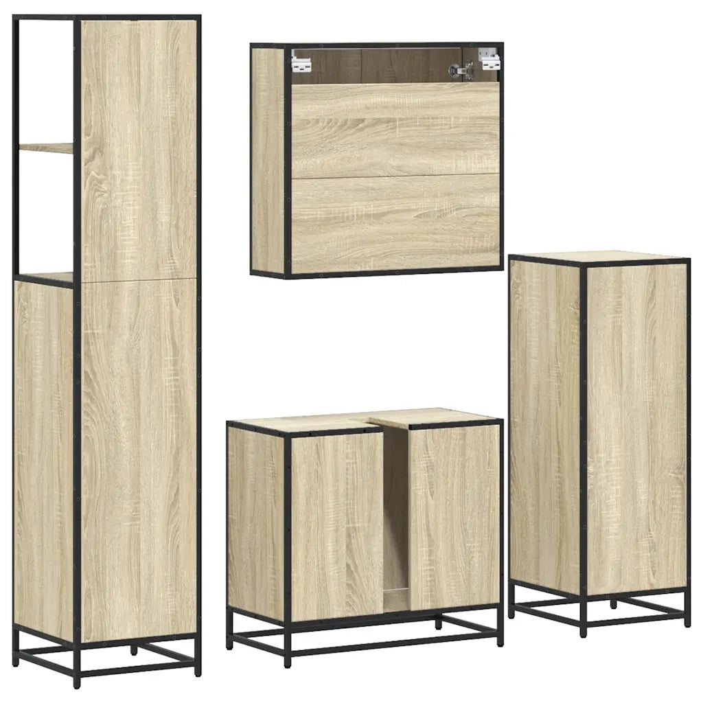 Set Mobili da Bagno 4 pz Rovere Sonoma in Legno Multistrato 3301296