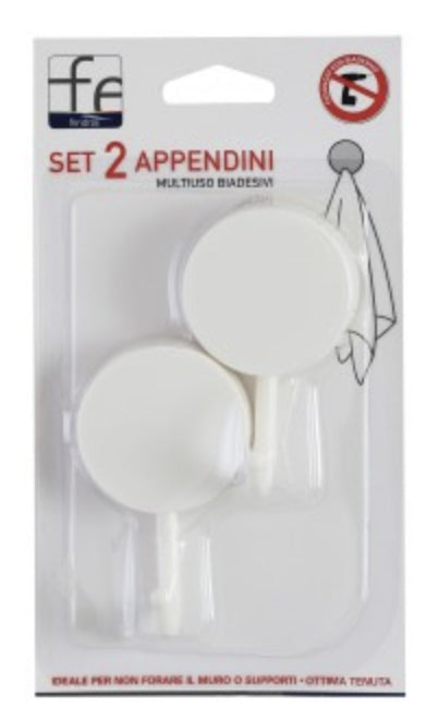 Set 2 appendini multiuso biadesivi in plastica bianca