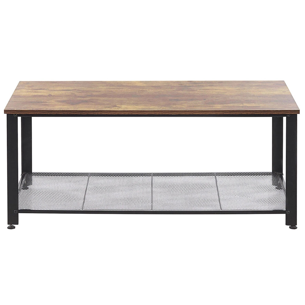 Tavolino da caffè Piano in legno scuro Struttura in metallo Nero Scaffale industriale Rettangolare 106 x 60 cm