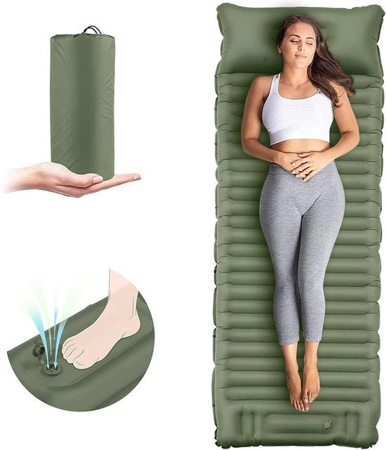 Matrimoniale lattina autoinflante per campeggio - airbed ultraleggero per tenda - impermeabile - con pompa a pedale - molto supportante - verde