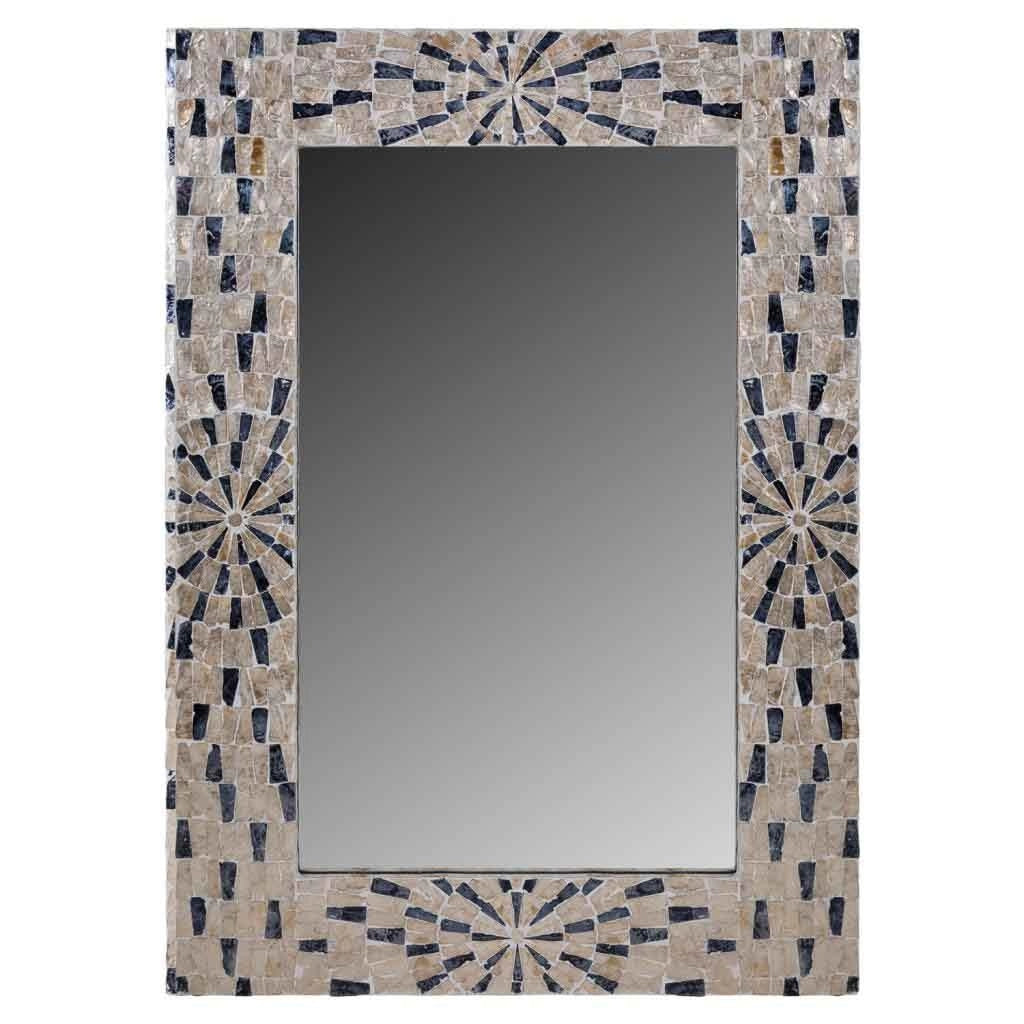 Specchio rettangolare in legno rifinito in capiz nero 100x70x03h